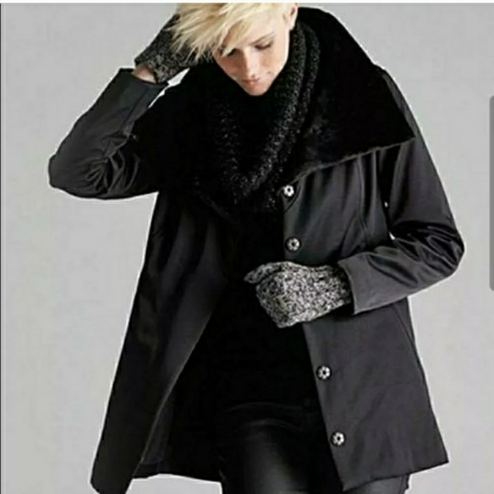 Eileen Fisher funnel neck fur coat